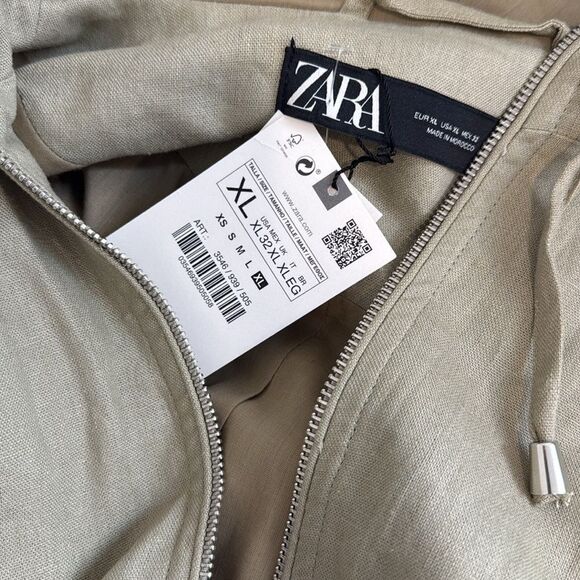 Zara Hemp Linen Jacket Hooded Cropped Khaki size XL (NWT) - Picture 5 of 5